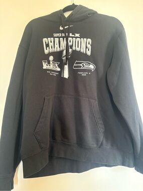 Nike Black Crewneck Hoodie with White Seahawks Champions Graphics